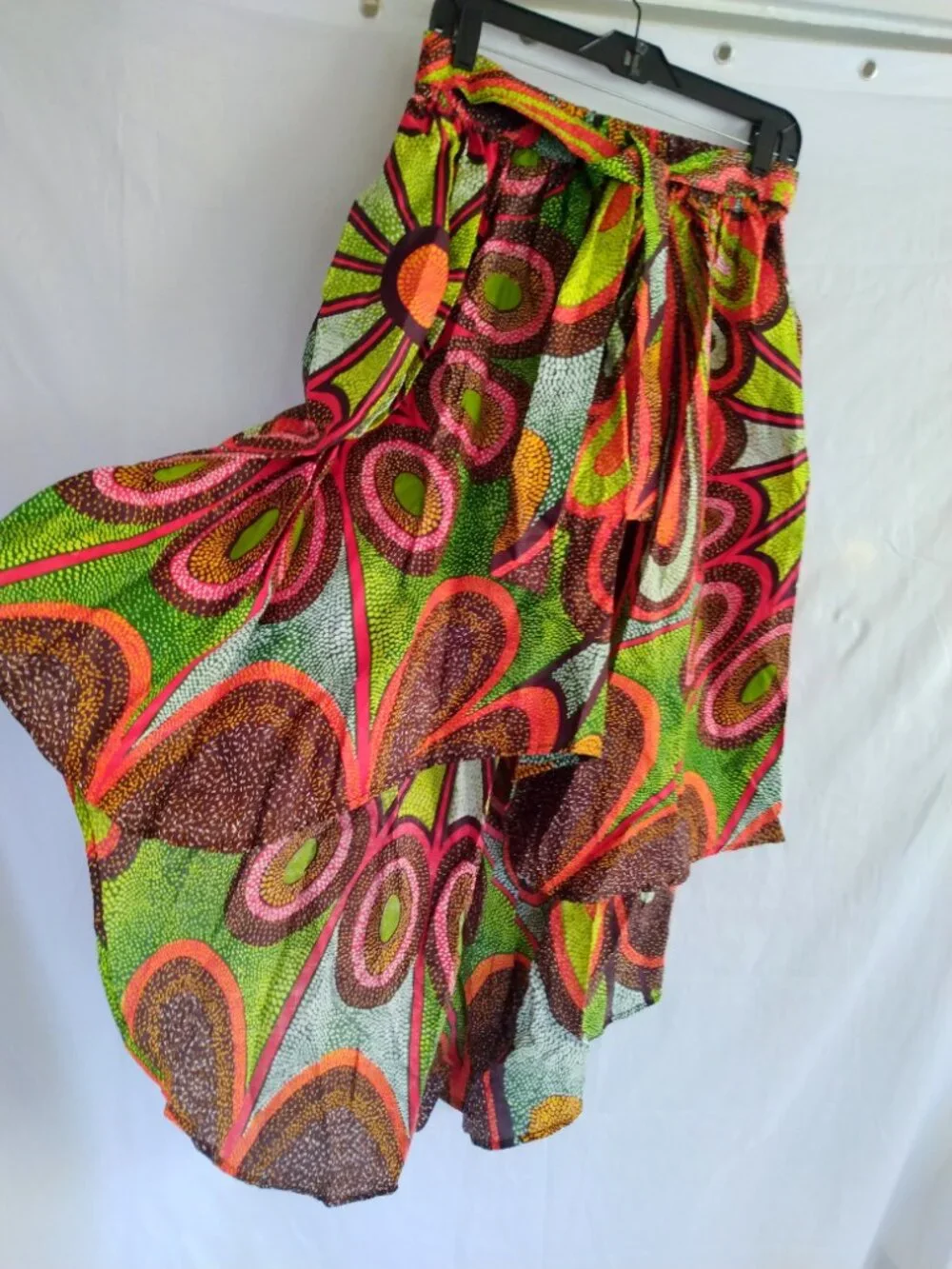 Whimsical Floral High Low Skirt XL Boho Festival Vibrant Art-to-Wear Artsy